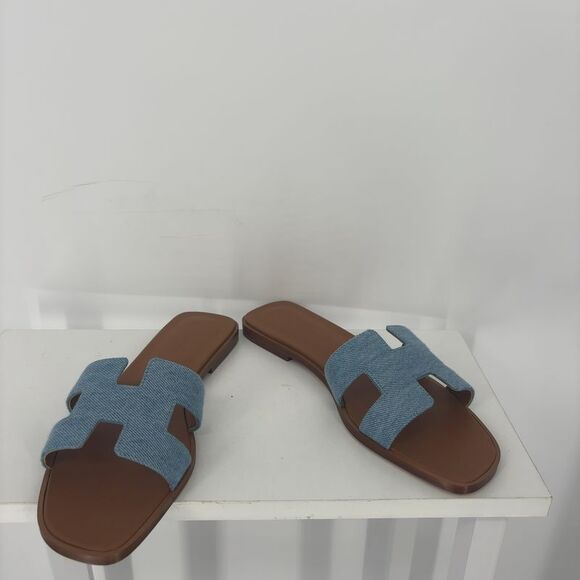 Hermes Shoes - Hermes Denim Fabric Sandals